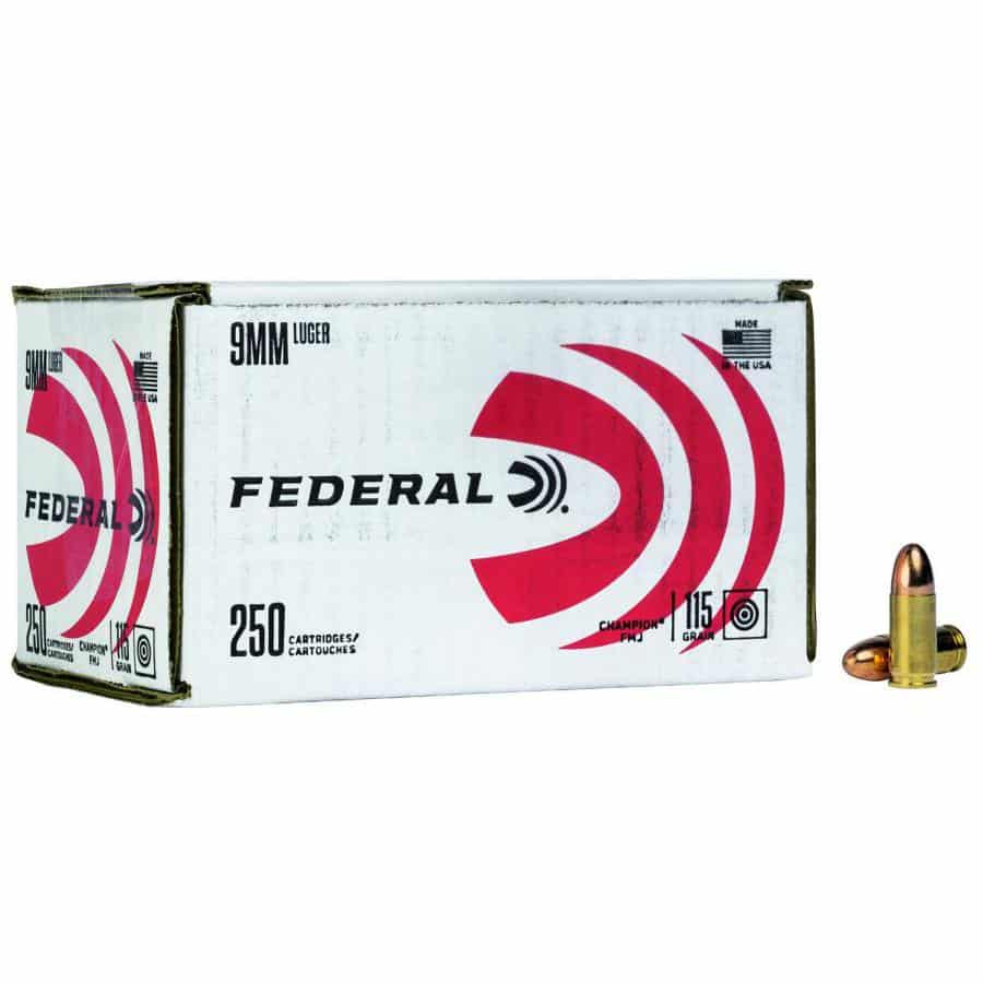Federal Champion 9mm 115gr FMJ ammunition 250-count box