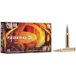 Box of Federal Fusion .280 Rem 140 gr jacketed soft point rifle ammunition