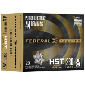 Box of Federal HST .44 Rem Mag 230gr Jacketed Hollow Point handgun ammunition, 20 rounds