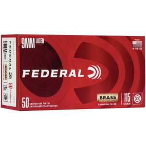 Box of Federal Champion 9mm Luger 115 gr training ammunition, 50 rounds