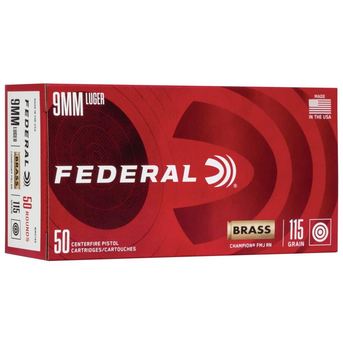 Box of Federal Champion 9mm Luger 115 gr training ammunition, 50 rounds