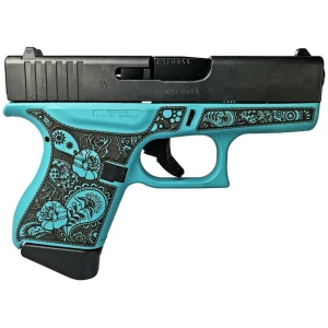 Glock G43 Gen4 Custom Robin's Egg Blue and Paisley 9mm subcompact handgun
