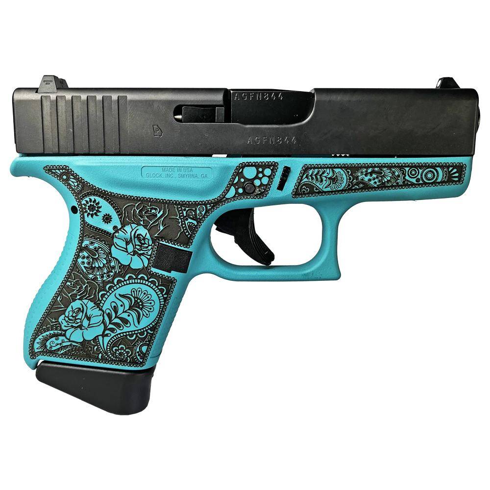 Glock G43 Gen4 Custom Robin's Egg Blue and Paisley 9mm subcompact handgun