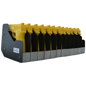 BenchMaster WeaponRac 12-gun pistol rack in black metal with cushion storage