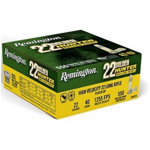 Box of Remington Golden Hunter .22 LR 40 gr plated hollow point ammunition, 550 rounds