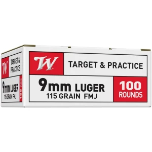 Winchester 9mm Luger 115 gr FMJ ammunition 100rd box (10-box case)