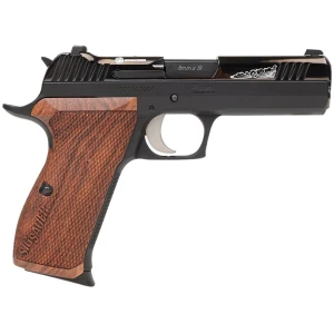 Sig Sauer P210 Carry 9mm 4.1in with engraved Caribbean Rosewood grips and custom slide detail
