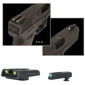 Truglo TFO Tritium/Fiber Optic Day/Night Sights for Glock 17 / 17L 19 22 23 24 26 27 33 34 35 38 and 39 Front Green Rear Yellow