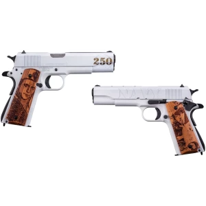 Auto-Ordnance 1911A1 Navy 250th Anniversary .45 ACP 5-inch pistol with engraved hardwood grips