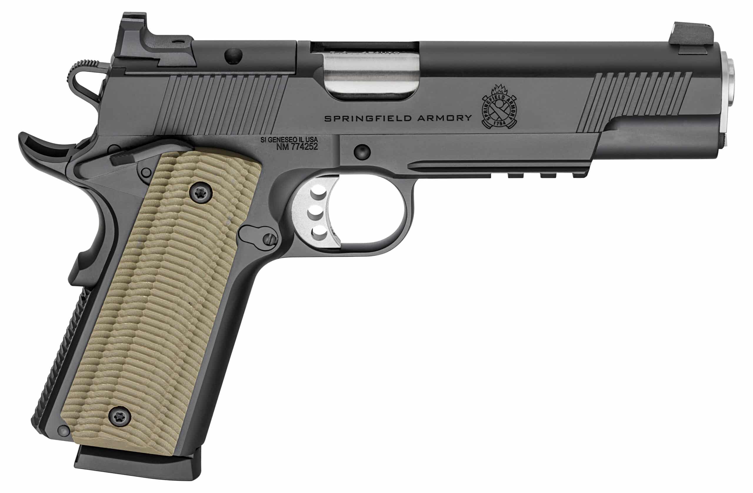 Springfield Armory 1911 Operator AOS .45 ACP 5-inch pistol, black Cerakote, VZ G10 grips