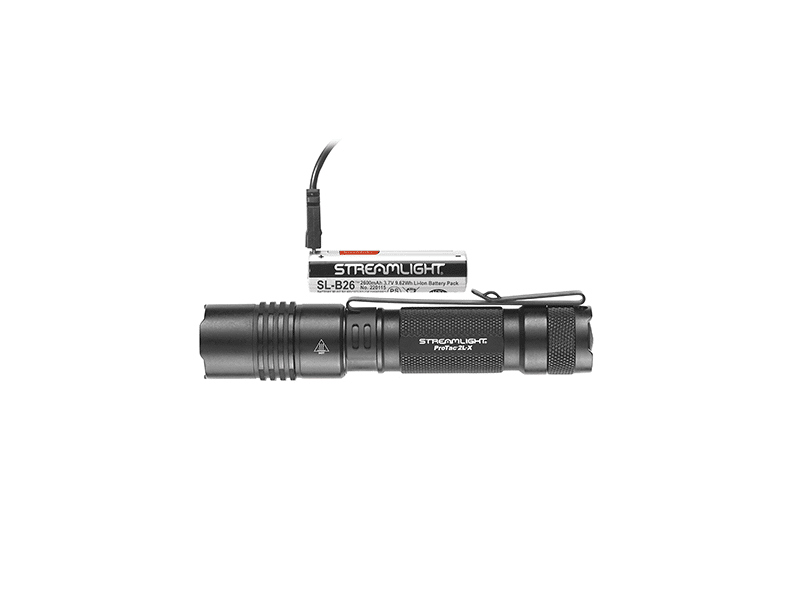 STREAMLIGHT ProTac 2L-X USB 500 lumen flashlight in black with included SL-B26 battery, USB cord and holster