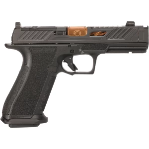 Shadow Systems XR920P Elite 9mm compensated pistol with bronze spiral-fluted barrel and black DLC slide