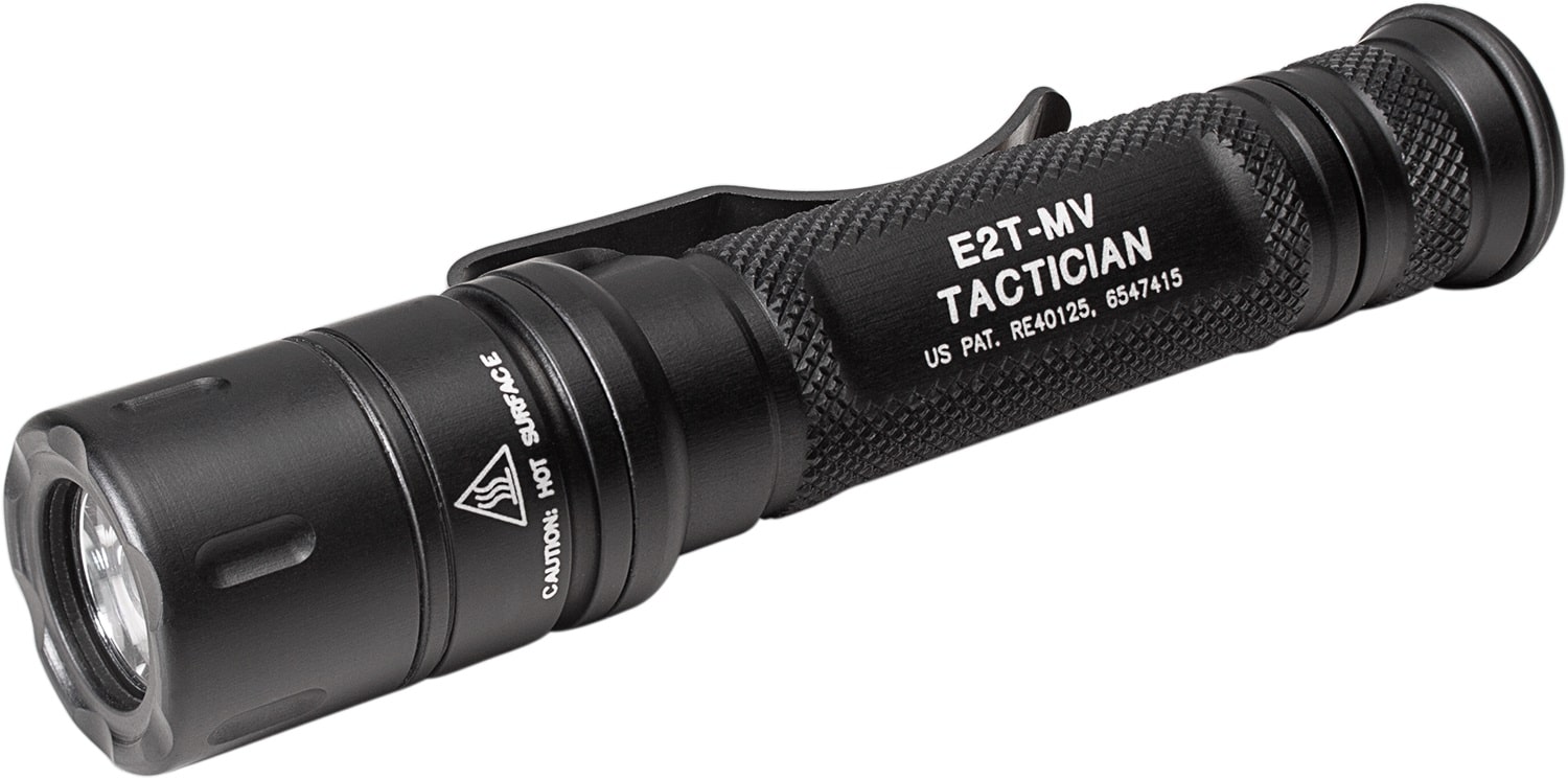 SureFire E2T MaxVision Tactician dual-output LED flashlight in black with MaxVision reflector